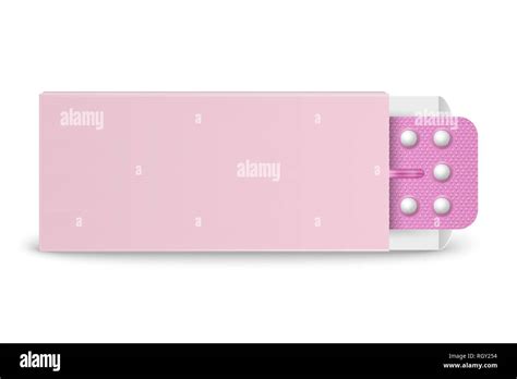 Vector Realistic Packaging Of Birth Control Pills In Box Closeup