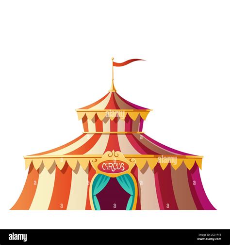 Circus Tent With Red And White Stripes On Carnival Funfair Amusement