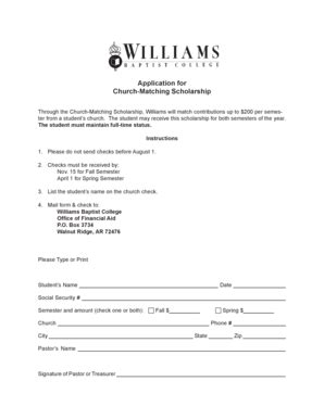 Fillable Online Application For Church Matching Scholarship Fax Email