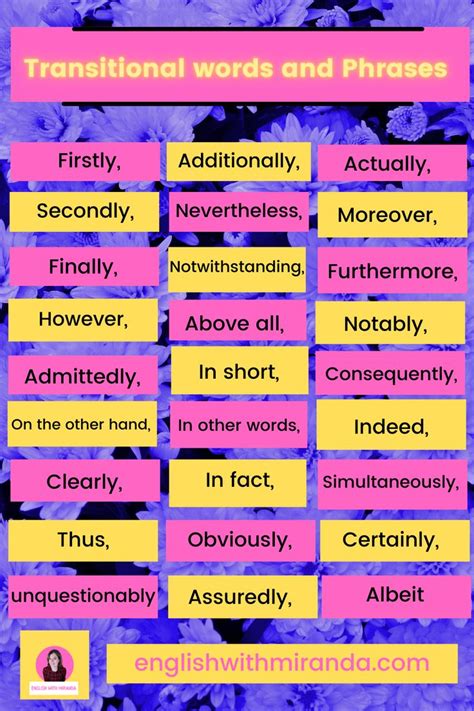 Transitional And Words And Phrases English Vocabulary Words Learning