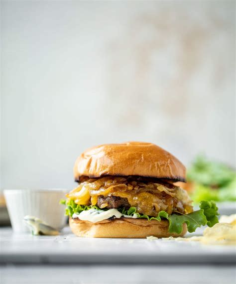 Caramelized Onion Smash Burgers With Garlic Herb Aioli