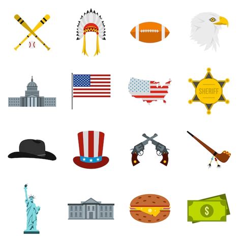 Conjunto De Iconos De Estados Unidos Vector Premium