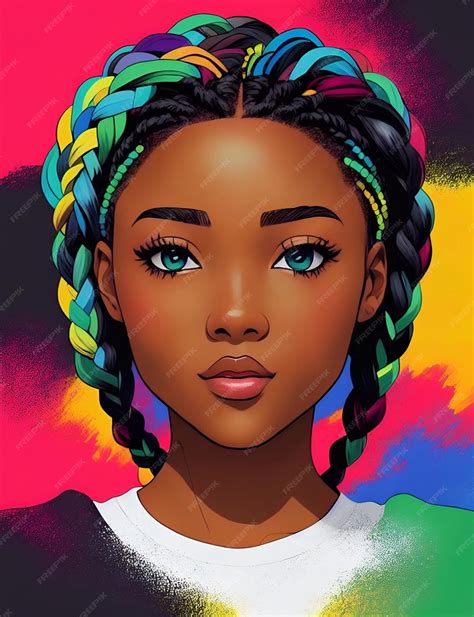 Premium Photo | A cartoon of a girl with colorful braids on her head