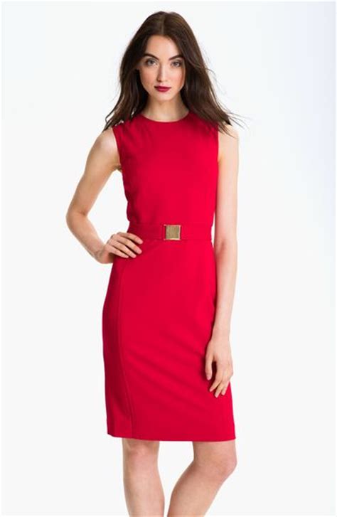 Calvin Klein Belted Sleeveless Sheath Dress In Red Lyst