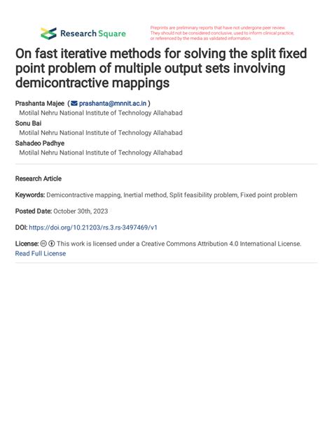 PDF On Fast Iterative Methods For Solving The Split Fixed Point