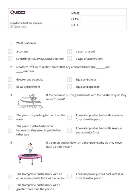 50 Newtons Third Law Worksheets For 12th Grade On Quizizz Free