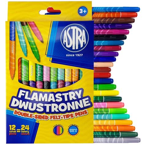 Flamastry Mazaki Dwustronne ASTRA 12 Szt 24 Kolory Intensywne Shopee