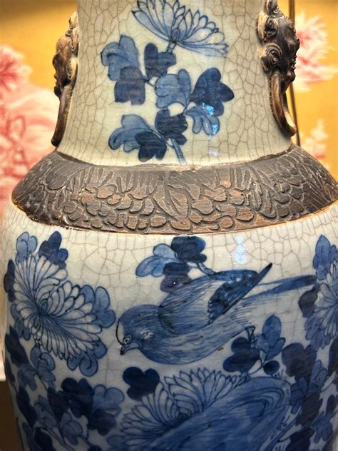 Proantic Grand Vase De Chine nankin De Couleur Bleue Monté E