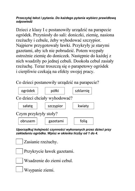 Czytanie Ze Zrozumieniem Online Worksheet For Klasa 1 You Can Do The