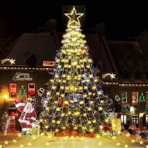 Cascada Solar Led Estrella Arbol Navidad Luces Guirnalda Cuotas