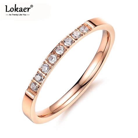 Lokaer Hot Sale Rose Gold Color Simple Rhinestone Rings Jewelry Inlaid