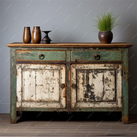 Premium Photo Vintage Green Painted Dresser With Rustic Charm