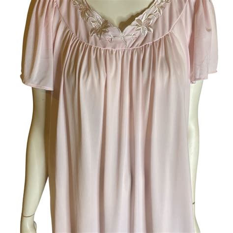 Miss Elaine Nylon Tricot Long Nightgown Pink Blossom Gem