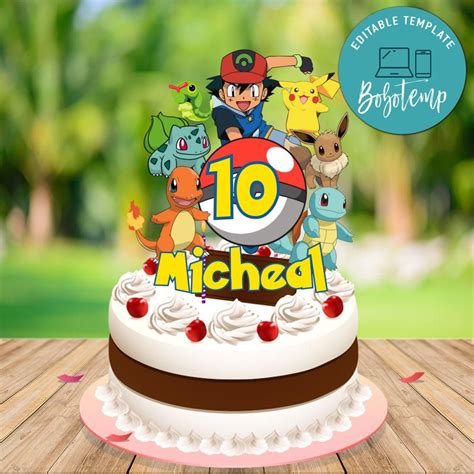 Printable Pokemon Birthday Cake Topper Template DIY Createpartylabels