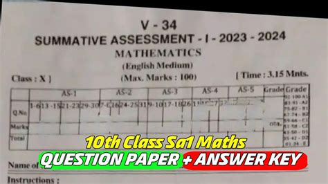 Real Th Maths Sa Question Paper Ap Sa Th Class Maths