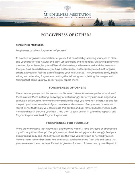 MMTCP IV Forgiveness of Others Forgiveness Meditation | PDF ...