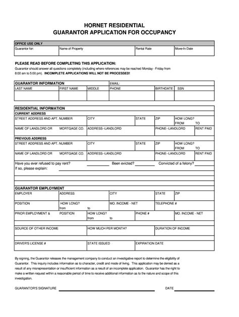 Fillable Online Guarantor Application And Agreement Hornet