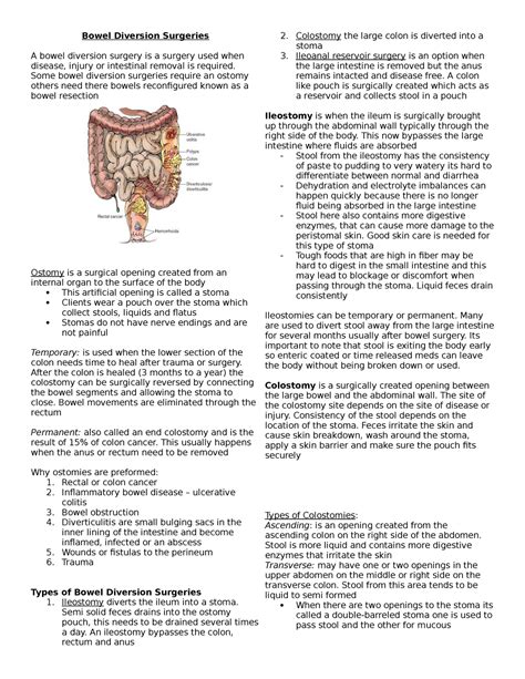 Bowel Diversion Surgeries - Some bowel diversion surgeries require an