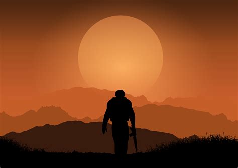 Soldier Against Sunset Landscape 267104 Vector Art At Vecteezy