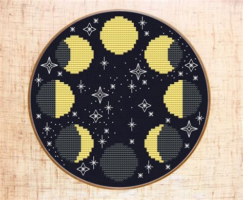 Moon Cross Stitch Pattern Modern Cross Stitch Moon Phases Etsy