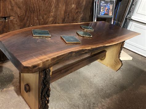 Second Project Walnut Slab Coffee Table With Poplar Legs And Walnut Stretcher R Woodworking