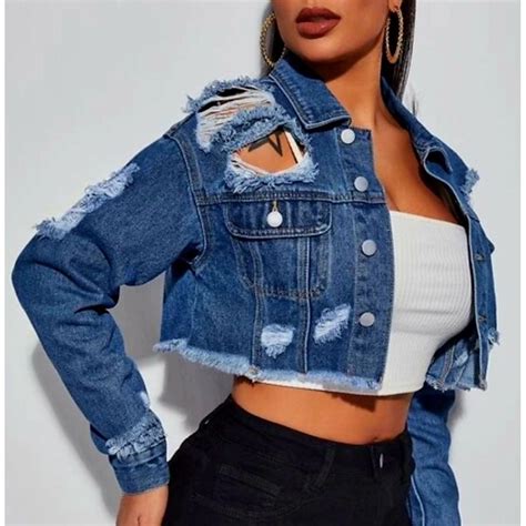 Quality Denim Crop Top Jacket Women Thrift Shopee Philippines