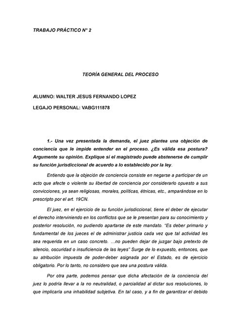 Tp Teoria General Del Proceso Fer Trabajo Pr Ctico N Teor A