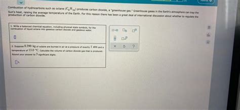 Solved Combustion Of Hydrocarbons Such As Octane CH X Chegg