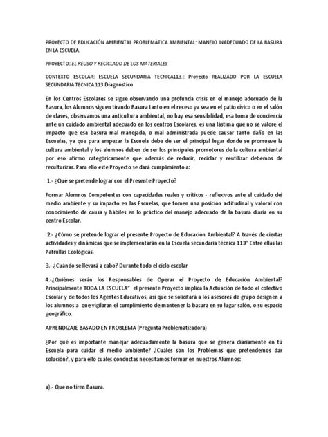 Pdf Proyecto De Educación Ambiental Problemàtica Ambiental Dokumen Tips