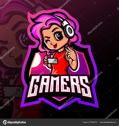 Gamer Girl Mascot Esport Logo Design Vector Gráfico Vectorial