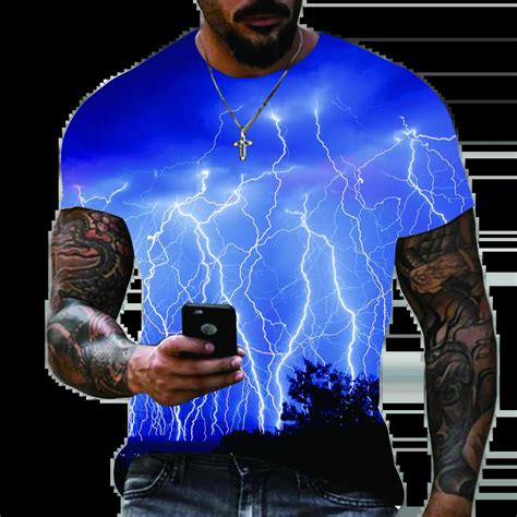 2022 Summer New Mens Oversized T Shirt Casual Lightning Cool 3d Digital Printed T Shirts For