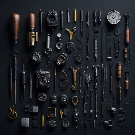 Premium Ai Image A Collection Of Tools Including A Camera A Clock
