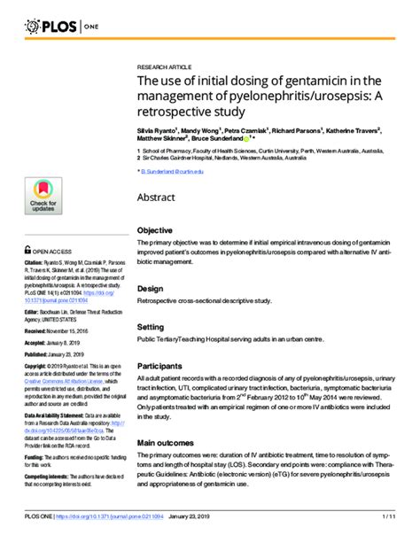 Pdf The Use Of Initial Dosing Of Gentamicin In The Management Of