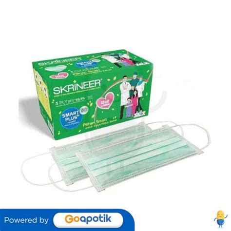 Skrineer Smart Plus Mask Ply Earloop Hijau Box Pcs Kegunaan Efek