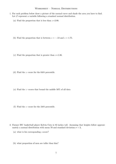 Worksheet Normal Distributions