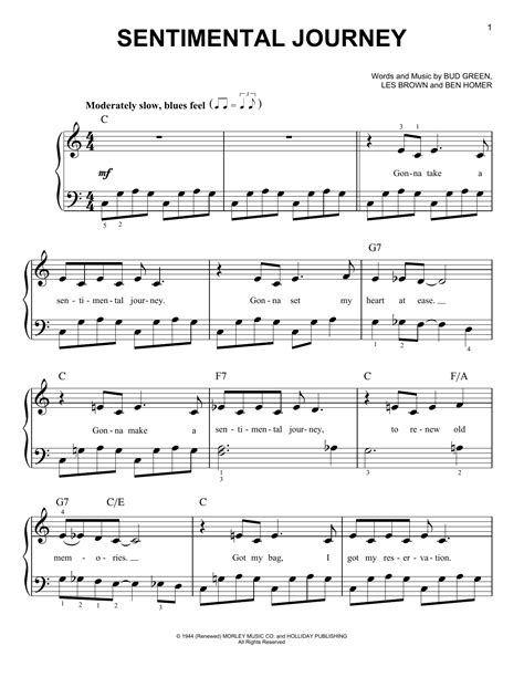 Doris Day "Sentimental Journey" Sheet Music for Easy Piano | Download PDF - 418628