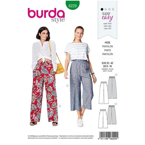 Patron Burda 6229 Pantalon à Coulisse Elastiquée avec des Poches dans