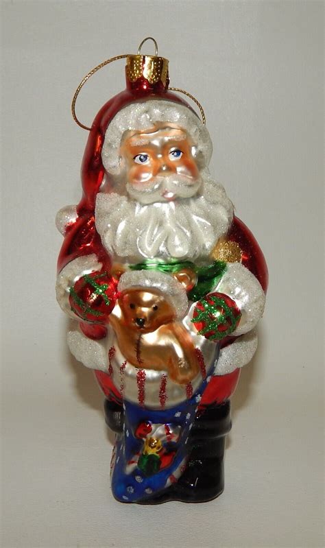 Vintage Christmas Treasures Blown Glass Santa Claus Christmas Ornament In Box Ebay