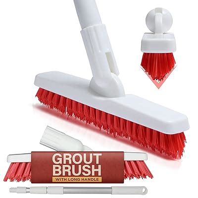 Swivel Grout Brush With Long Handle Stiff Bristle Scrubber V Shaped