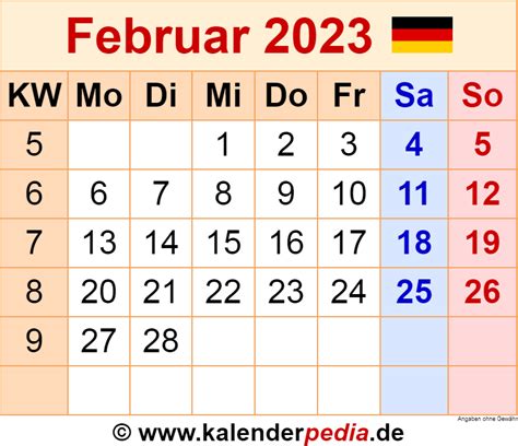 Kalender Februar Als Excel Vorlagen