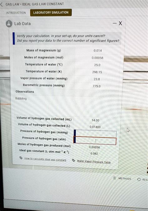 Solved I Need Help Finding The Pressure Of Hydrogen Gas In Mmhg And