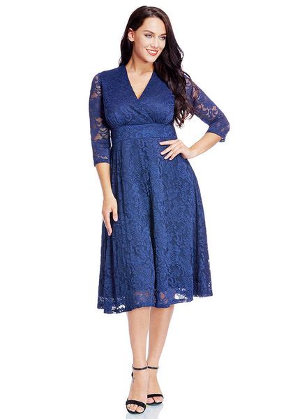 Plus Size Royal Blue Lace Surplice Midi Dress Lookbook Store