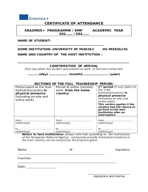 Certificate Of Attendance Erasmus Programme Smp Doc Template