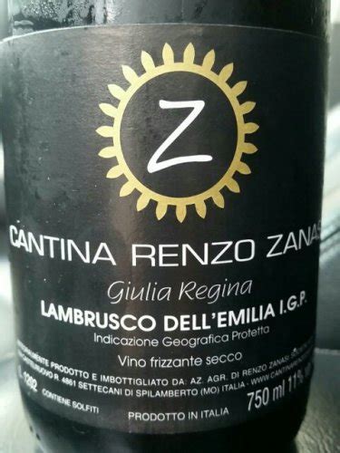 Cantina Renzo Zanasi Giulia Regina Lambrusco Dell Emilia Frizzante