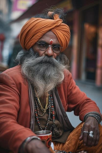 Premium Photo An Elderly Indian Man On The Street In Traditional Clothes