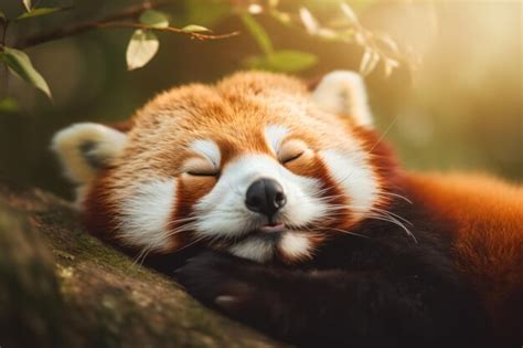 Premium AI Image | a red panda sleeping on a tree branch