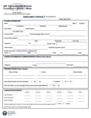 Fillable Online Isf Sabis APPLICATION FORM FOR STUDENT ENROLLMENT ISF