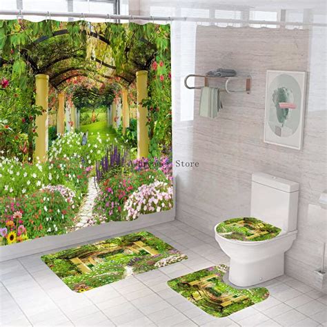 Modern Life 3d Printing Forest Shower Curtain Green Tree Beach