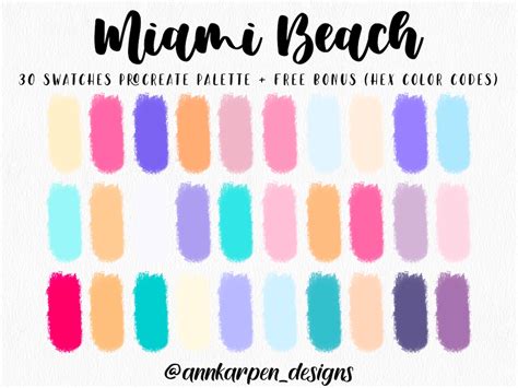 Miami Beach Procreate Palette Hand Picked 30 Hex Color Codes Instant