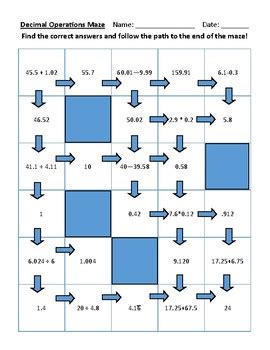 Decimal Operations Maze By Jessica Castillo Teachers Pay Teachers